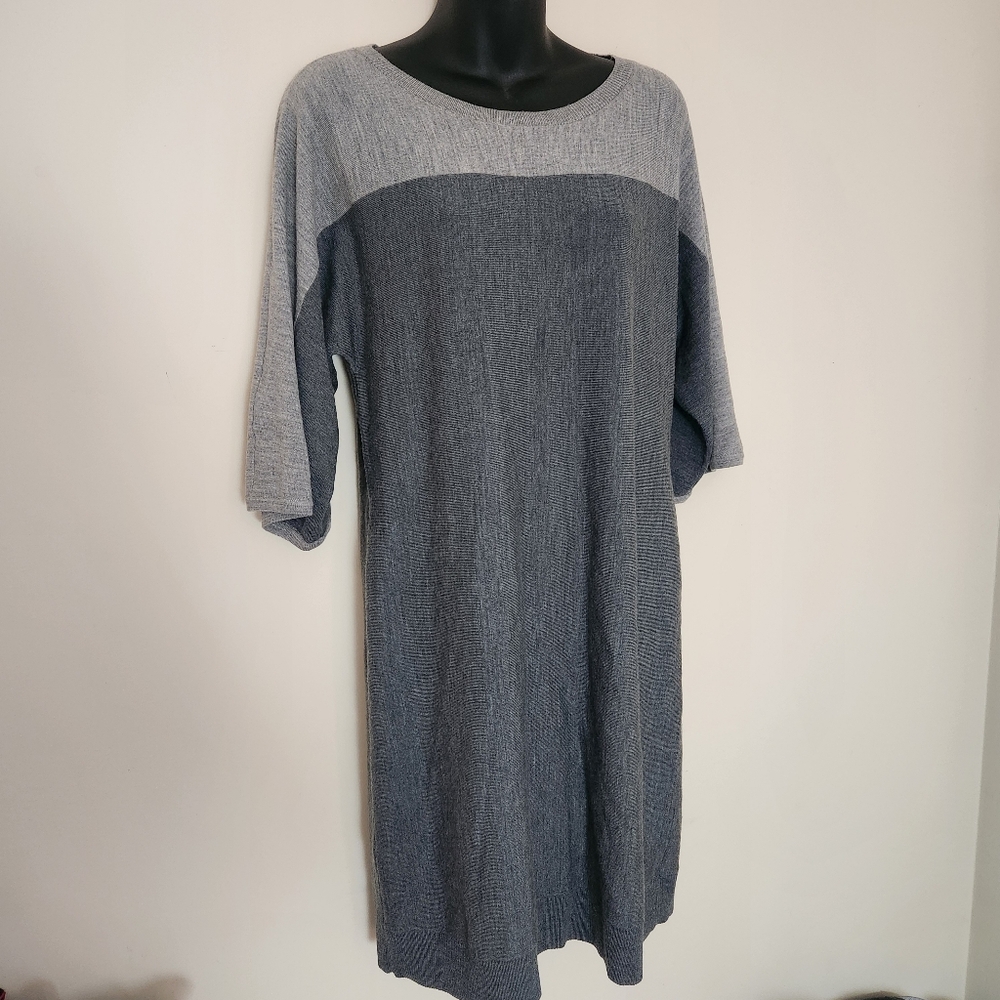 Talbots Pure Merino Wool Gray Knit Dress Size Medium